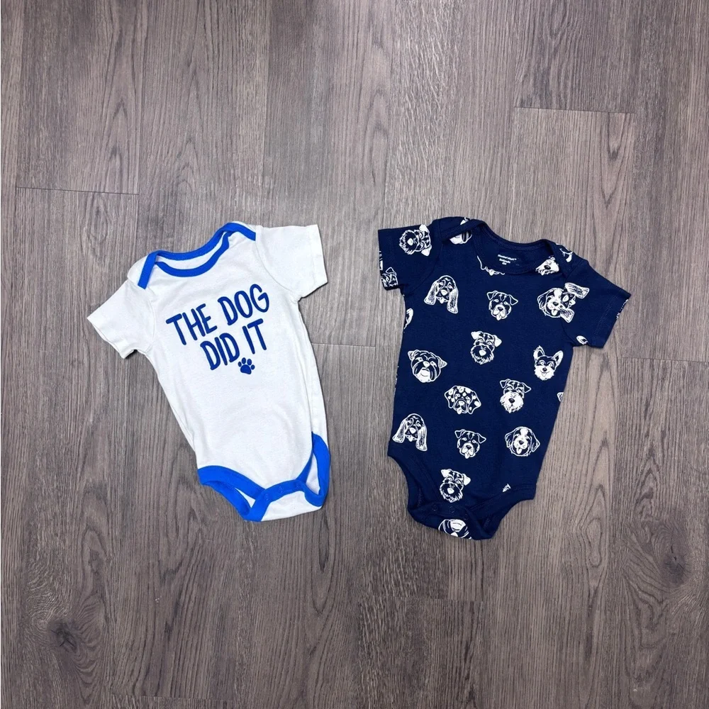 NWOT Member’s Mark 6 month Baby Bodysuits Set x4 in Blues, Gray, and White